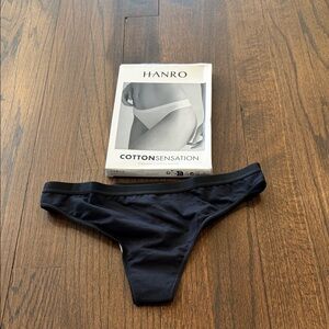 Hanro Black Cotton Sensation Thong Underwear Size XS
